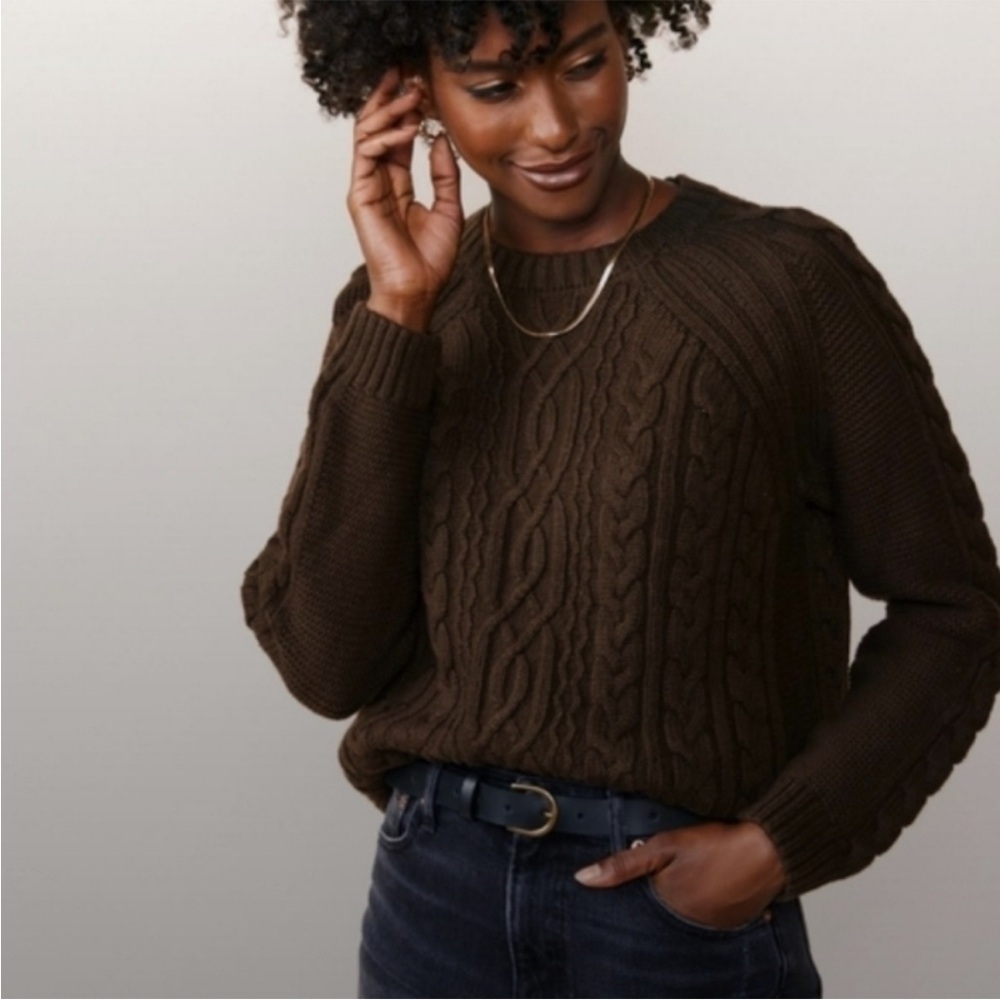 Able Claudette Cable Knit Crewneck Sweater - Brown